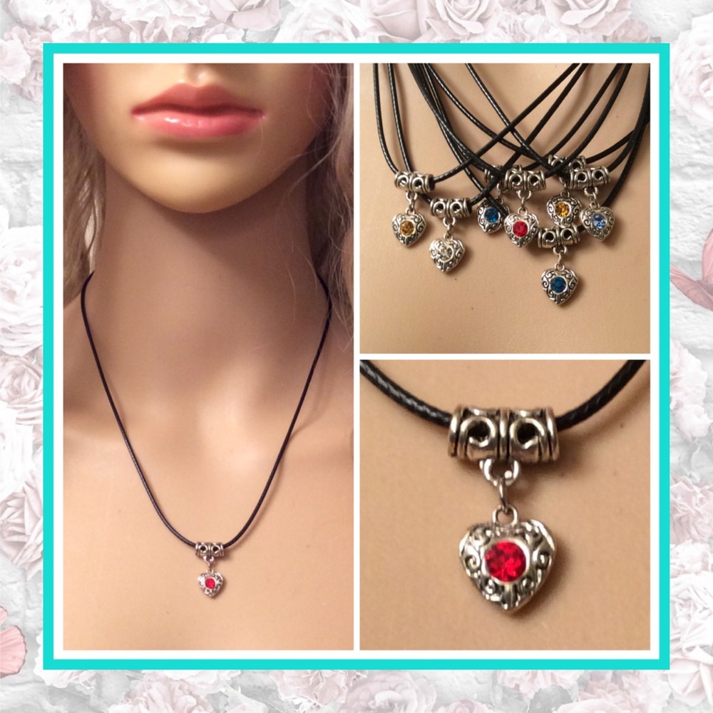 🌺 HEART NECKLACE DIAMOND GEMSTONE BLING RHINESTONE AZTEC BIRTHSTONE GEM BOHO